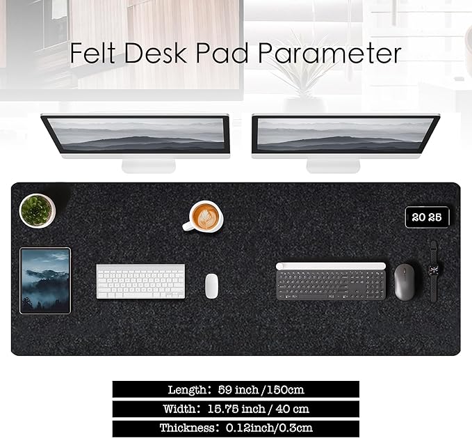 59’’x15.75” Large Felt Desk Mat, Computer Mat for Desk, Non - Slip Mouse Pad, Office Supplies Desk Protector, Desk Accessories for Home and Office (Dark Gray) | Desk Pads Blotters - TrueDesk