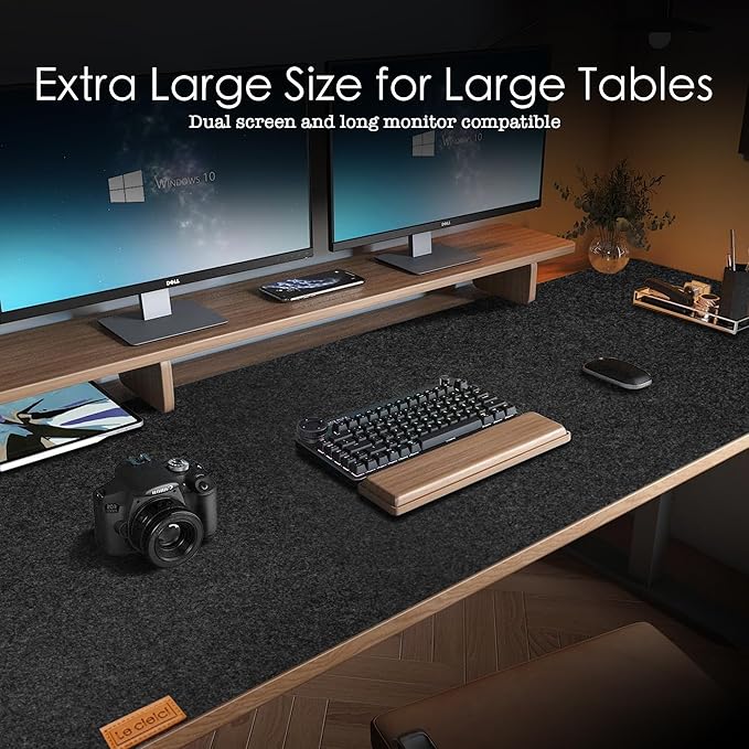59’’x15.75” Large Felt Desk Mat, Computer Mat for Desk, Non - Slip Mouse Pad, Office Supplies Desk Protector, Desk Accessories for Home and Office (Dark Gray) | Desk Pads Blotters - TrueDesk