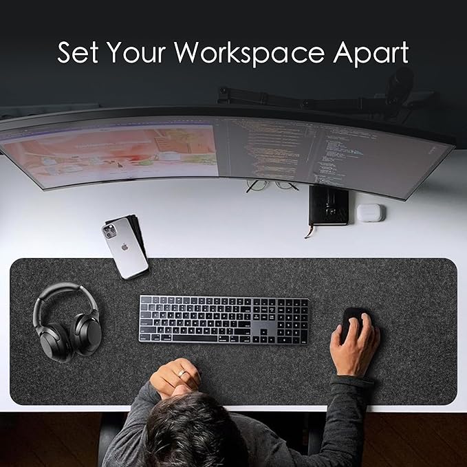 59’’x15.75” Large Felt Desk Mat, Computer Mat for Desk, Non - Slip Mouse Pad, Office Supplies Desk Protector, Desk Accessories for Home and Office (Dark Gray) | Desk Pads Blotters - TrueDesk