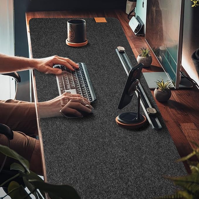 59’’x15.75” Large Felt Desk Mat, Computer Mat for Desk, Non - Slip Mouse Pad, Office Supplies Desk Protector, Desk Accessories for Home and Office (Dark Gray) | Desk Pads Blotters - TrueDesk