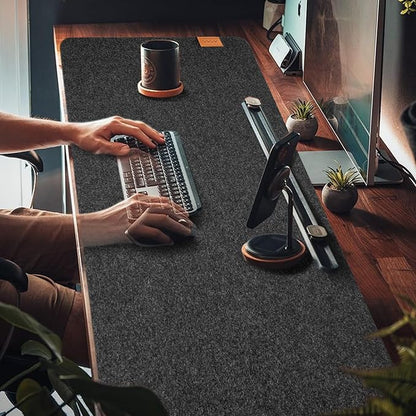 59’’x15.75” Large Felt Desk Mat, Computer Mat for Desk, Non - Slip Mouse Pad, Office Supplies Desk Protector, Desk Accessories for Home and Office (Dark Gray) | Desk Pads Blotters - TrueDesk