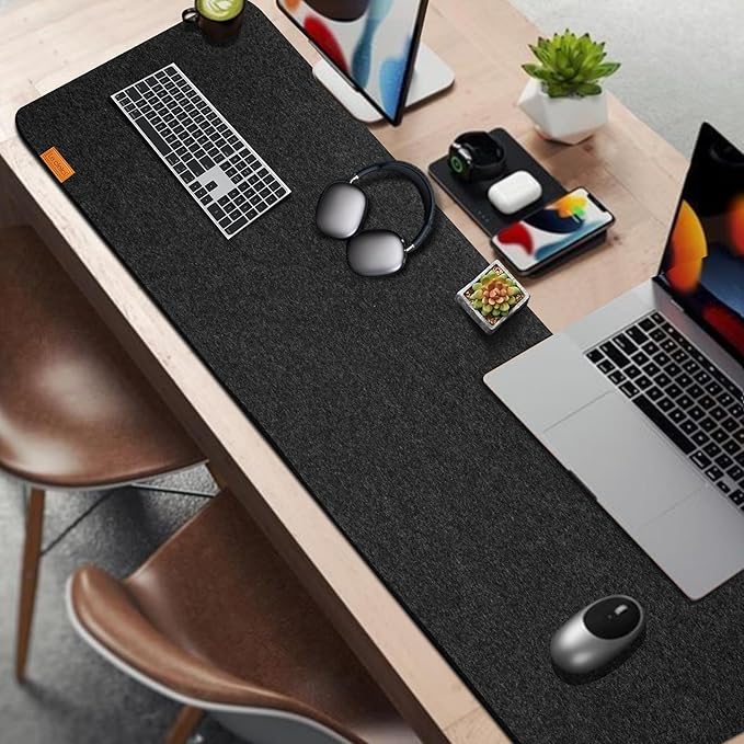 59’’x15.75” Large Felt Desk Mat, Computer Mat for Desk, Non - Slip Mouse Pad, Office Supplies Desk Protector, Desk Accessories for Home and Office (Dark Gray) | Desk Pads Blotters - TrueDesk