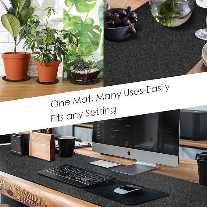 59’’x15.75” Large Felt Desk Mat, Computer Mat for Desk, Non - Slip Mouse Pad, Office Supplies Desk Protector, Desk Accessories for Home and Office (Dark Gray) | Desk Pads Blotters - TrueDesk