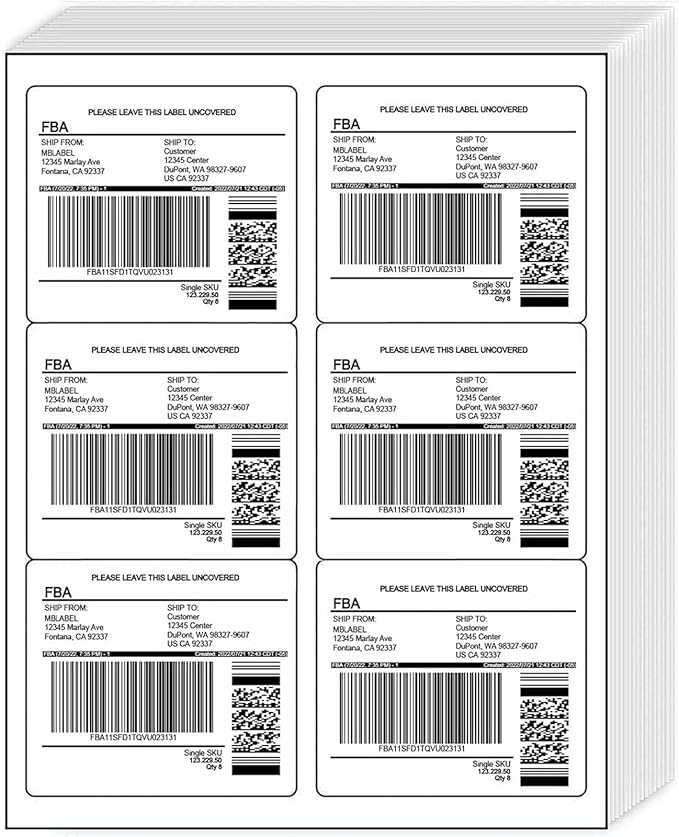 6 - Up White Permanent Self Adhesive Shipping Labels 3 1/3” x 4” Printable Stickers for Laser & Inkjet Printers - 1000 Sheets - 6000 Count Labels | Laser Inkjet Printer Labels - TrueDesk
