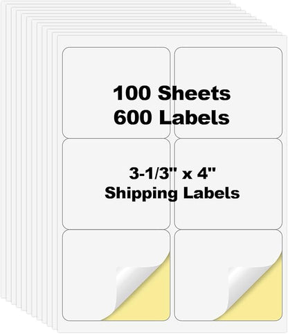 600 Pcs 6 Up Labels,4" x 3 - 1/3" Shipping Address Labels for Laser & Inkjet and Copier Printer, 100 Sheets 6 Labels per Page Sheets Blank Mailing Labels, 6 per Sheet Barcode Labels Sticker | Laser Inkjet Printer Labels - TrueDesk