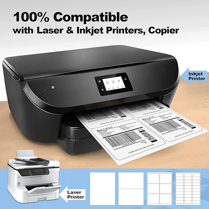 600 Pcs 6 Up Labels,4" x 3 - 1/3" Shipping Address Labels for Laser & Inkjet and Copier Printer, 100 Sheets 6 Labels per Page Sheets Blank Mailing Labels, 6 per Sheet Barcode Labels Sticker | Laser Inkjet Printer Labels - TrueDesk