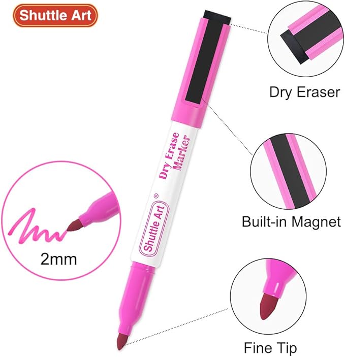 Shuttle Art Magnetic Whiteboard Markers, 20 Pieces Fine Tip and Eraser, Dry Erase Whiteboard Markers, for Writing on Whiteboards, Weekly Planner, Glass for School Office Home