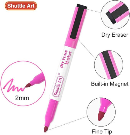 Shuttle Art Magnetic Whiteboard Markers, 20 Pieces Fine Tip and Eraser, Dry Erase Whiteboard Markers, for Writing on Whiteboards, Weekly Planner, Glass for School Office Home