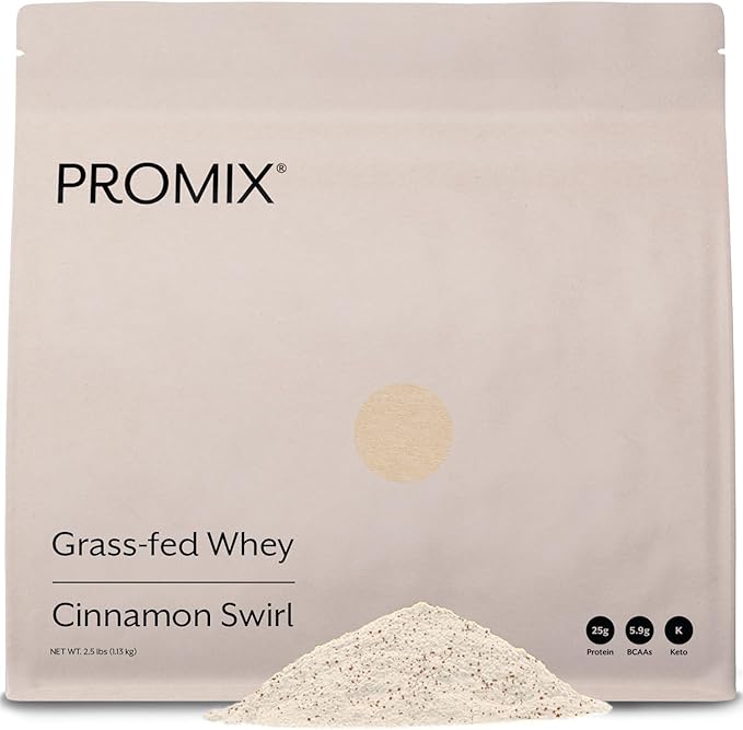 Promix Whey Protein Powder, Cinnamon Swirl - 2.5lb Bulk - Grass-Fed & 100% All Natural - ­Post Workout Fitness & Nutrition Shakes, Smoothies, Baking & Cooking Recipes - Gluten-Free & Keto-Friendly