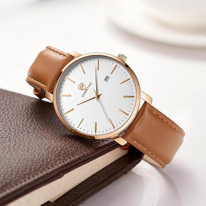 CHEETAH Minimalist Waterproof Quartz Watches for Men with Leather Strap, Auto Date