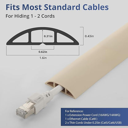 ZhiYo 10ft Cord Covers for Wires on Floor, Cord Hider Floor Hide Extension Cords, Soft PVC Cable Cover Cable Protector, Cable Cavity W0.62in H0.31in, Beige