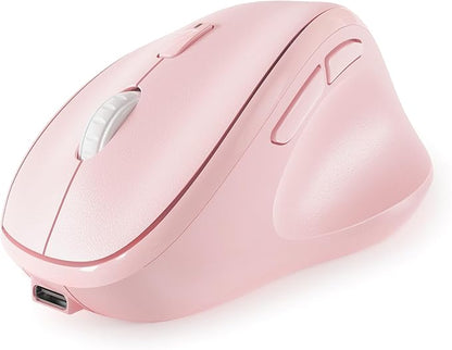 Micropack Wireless Bluetooth Mouse Ergonomic Vertical for Laptop MacBook PC Tablet Rechargeable Silent Click Multi-Device 3-Mode 2.4G Adjustable DPI Compatible with Windows Android iOS MacOS Pink