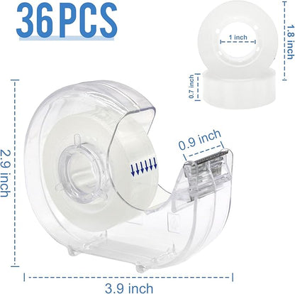 36 Pcs Transparent Tape with Dispenser, 0.7 in x 1000 in Clear Tapes and Refillable Dispensers, Office Tape Rolls with Dispenser Bulk for Craft Jobs, Gift Wrapping, Repairing, Home and School