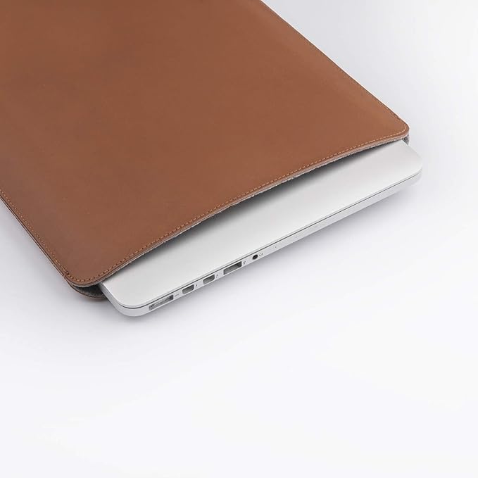 Comfyable Laptop Sleeve 14 Inch Precisely Compatible with MacBook Pro M4 M3 M2 M1 Pro/Max 2024, Faux Leather Cover Case 14 in, Brown