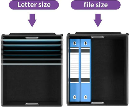 Huolewa File Organizer Box with Lid, Collapsible File Folder Organizer for Office Document Storage, Filing Box with Plastic Slide for Letter/Legal Size Hanging Files, Purple