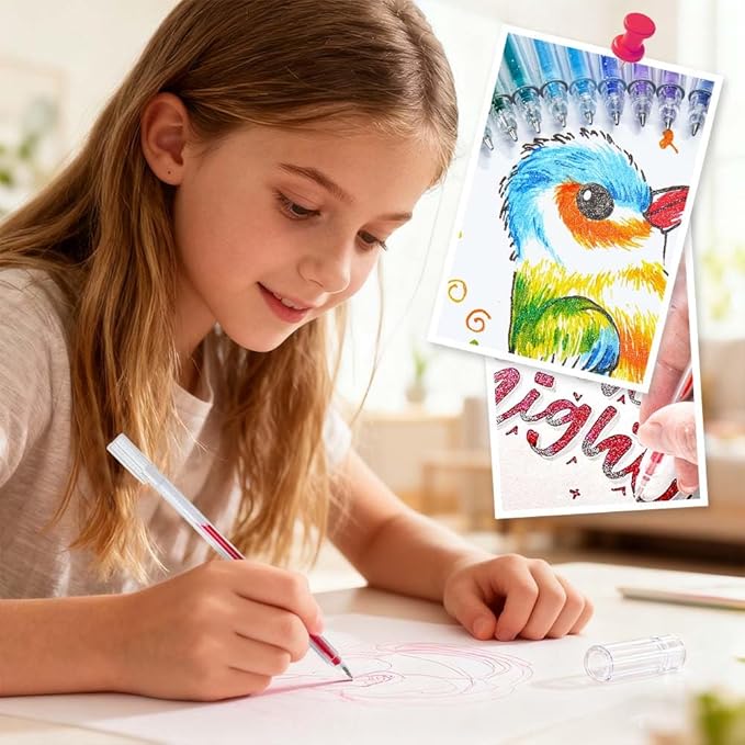 Glitter Gel Pen Set, Multi-Functional Colored Drawing Pens for Scrapbooking, Portable Journaling Crafting Doodling Drawing Glitter Pens for Adults School Supplies (8-Color)