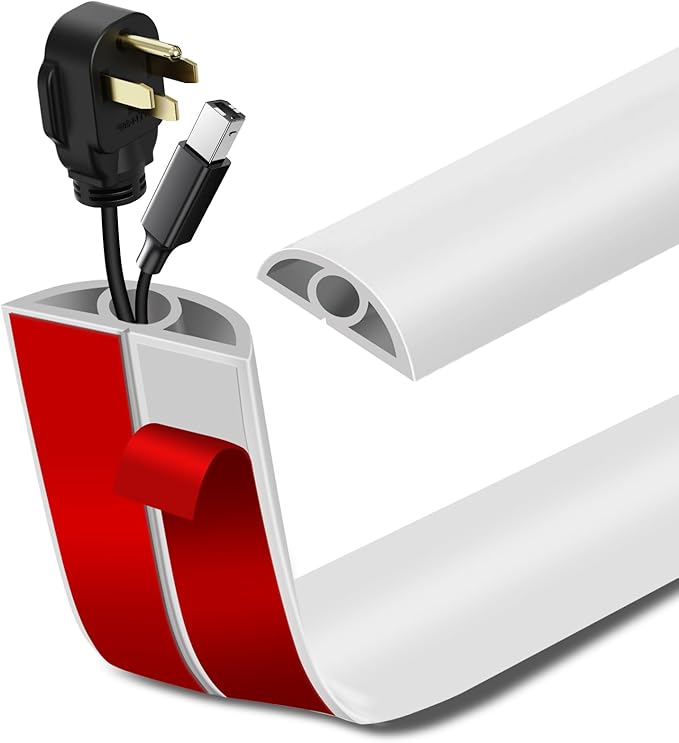 Floor Cord Cover Self Adhesive Cord Hider Floor Extension Cord Covers for Floor Power Cord Protector Cable Management Prevent Cable Trips Cable Cavity 0.32" W x 0.32" H (White, 10Ft)