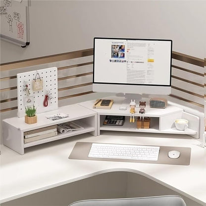 Laptop Stand for Desktop Computer, Corner Monitor Stand for Desk, Office Desk Accessories and Organizer, Multifunctional Space-Saving Corner Desk Shelf(White)