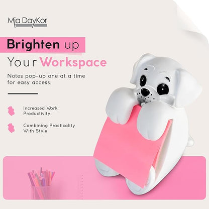 Resin Made Cute Sticky Note Holder for Desk | Doodle Compatible Dog Pop Up Post it Note Dispenser | Pop Up Sticky Notes Dispenser for Office Holds 3" x 3'" Notes for School, Office Desk Supplies