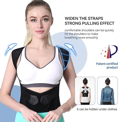 Posture Corrector for Women and Men,Adjustable Shoulder Straightener,Back Support Brace,Upper Spine scoliosis, hunchback Black Medium