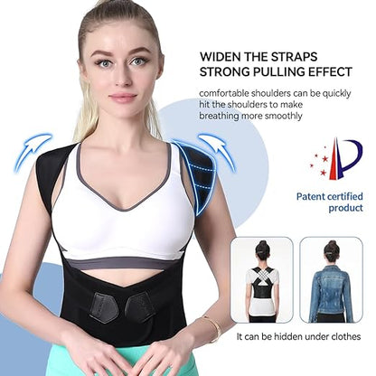 Posture Corrector for Women and Men,Adjustable Shoulder Straightener,Back Support Brace,Upper Spine scoliosis, hunchback Black Medium