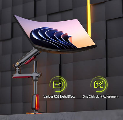 NB Extra Height Gaming Monitor Arm for 32 to 60 Inches Screen, Load up to 20 kg, VESA 75/100, RGB-Light, Heavy Duty, Multi Angle Adjustable, Premium Aluminum, Long Arm Extension Red