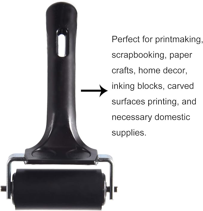 2 Pcs Rubber Roller, Hard Rubber Brayer Glue Roller for Construction Tools Printmaking Stamping Wallpaper Gluing Application, 3.8" and 2.2" (Black)