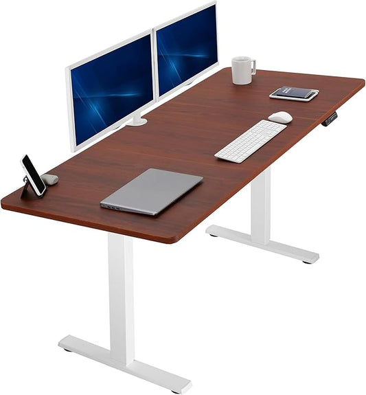 VIVO Electric 71 x 30 in Standing Desk, Memory Height Adjustment, 1B Series, Dark Walnut Top White Frame, DESK-KIT-1W7D