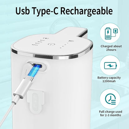 Automatic Soap Dispenser Touchless, Wall Mounted Smart Soap Dispenser, USB Rechargeable, 4 Adjustable Levels, 14.2oz / 420ml Large Capacity, for Bathroom, Kitchen, School (White, Foaming)