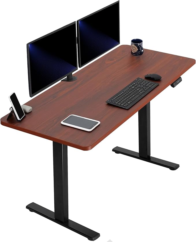 VIVO Electric 60 x 24 in Standing Desk, Memory Height Adjustment, 1B Series, One-Piece Dark Walnut Top, Black Frame, DESK-KIT-1B6D