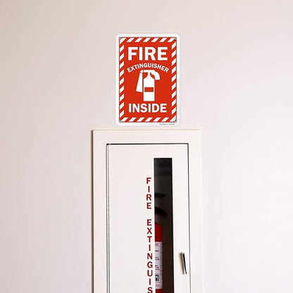 SmartSign 10 x 7 inch “Fire Extinguisher Inside” Metal Sign with Pre-cleared Holes, 40 mil Laminated Rustproof Aluminum, Red and white, Made in USA