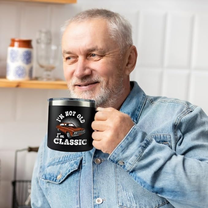 Old Man Gifts for Dad Im Not Old Im Classic Tumbler - Grandpa Christmas Fathers Day Funny Mugs for Men - Gifts for Older Father Papa 60th Birthday Idea Retirement 14oz Stainless Steel Tumbler With Lid