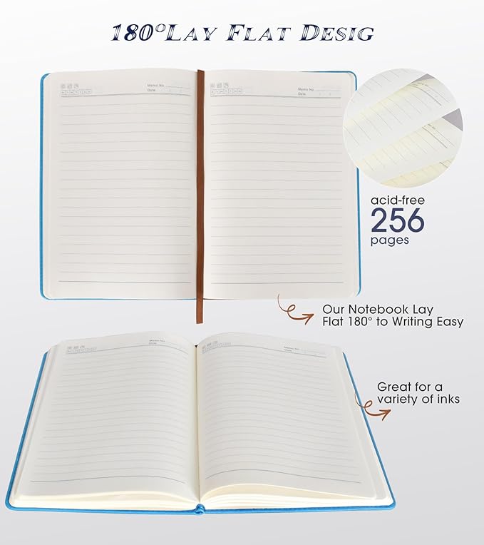 Biuwory A5 Lined Journal Notebook – 256 Pages, Hardcover Faux Leather, Blue