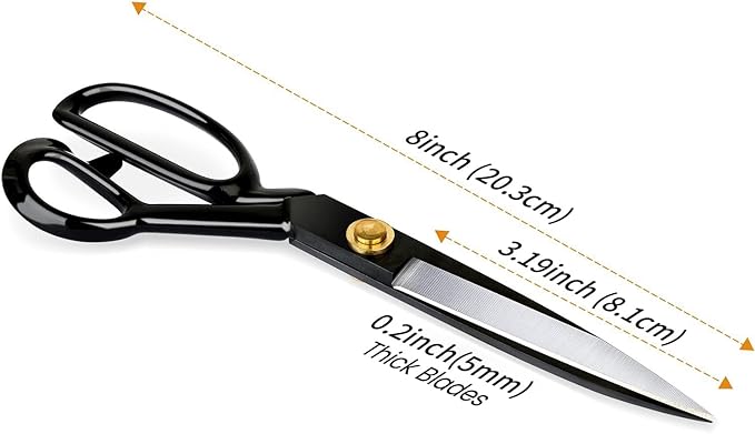 Fabric Scissors, Heavy Duty 8 inch Sewing Scissors for Leather Tailor,Tailoring Shears for Home Office Craft Black