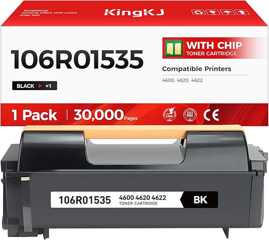 KingKJ 4600 4620 4622 Toner Cartridge Black 1-Pack High Capacity Replacement for Xerox 106R01535 Compatible with Xerox Phaser 4600 4620 4622 Laser Printer Copier Copy, 30,000 Pages Monochrome Ink