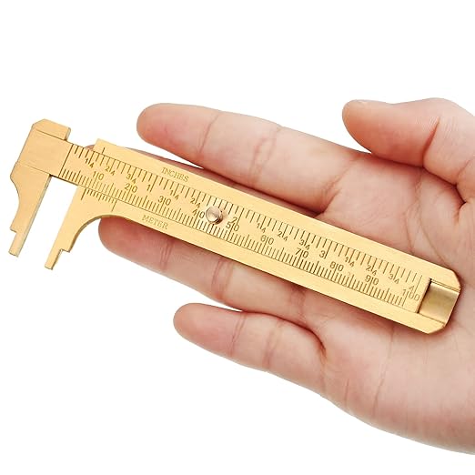 Konohan 2 Pcs Brass Vernier Caliper Pocket Handy Caliper Measuring Mini Tool Double Scale Sliding Gauge Metal Pocket Ruler for Bead Wire Jewels Rings Measurement