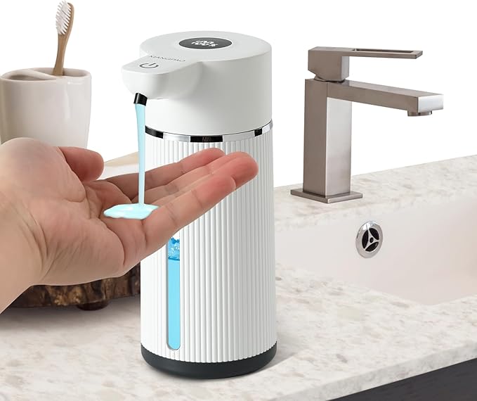 Automatic soap Dispenser,rechargeability touchless Dish Soap Dispenser，4-Level Adjustable，for Kitchen, Bathroom, Hotel, Restaurant (Liquid White)