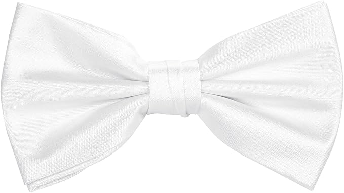 TIE G 5pcs Tie Set in WHITE OR BLACK GIFT BOX: Solid Color Necktie, Satin Bow Tie, Pocket Square, Lapel, Cuff Links