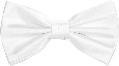 TIE G 5pcs Tie Set in WHITE OR BLACK GIFT BOX: Solid Color Necktie, Satin Bow Tie, Pocket Square, Lapel, Cuff Links