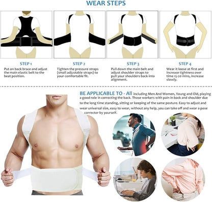 Thoracic Back Brace Posture Corrector - Magnetic Support for Neck Shoulder Upper and Lower Back Pain Relief - Perfect Posture Brace for Cervical Lumbar Spine - Fully Adjustable Belt (Beige, Small)