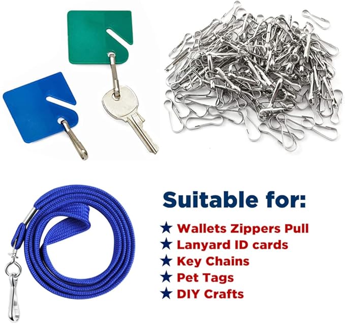 100pcs Stainless Steel Lanyard Snap Spring Hooks, Rust-Proof Lanyard Clasp Zipper J Clip for Key Chain ID Name Card Tag DIY Craft Badge Holder Keyring -1 Inch（25mm） 304 Stainless Steel