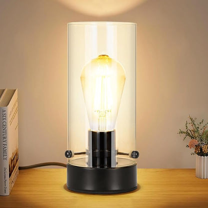 Touch Table Lamp for Bedroom, Modern Glass Lamp Bedside Table Lamps for Night Stands with 2700K 6W Glass Bulb,Small Night Light Lamps for Living Room Kids Office Desk Decor Black