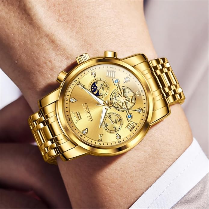 OLEVS Men Silver Watches,Men's Stainless Steel Chronograph Watch,Man Analog Quartz Big Face Male Watches Luxury Waterproof Roman Numeral Dress Diamond Relojes para Hombre