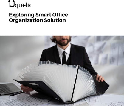 Uquelic 26 Pockets Expanding File Folder Organizer - Upgraded Durable Buckle, Accordion Folder Base with Ergonomic Portable Handle/Large A4 Letter Size Document Organizer, Folders with Pockets