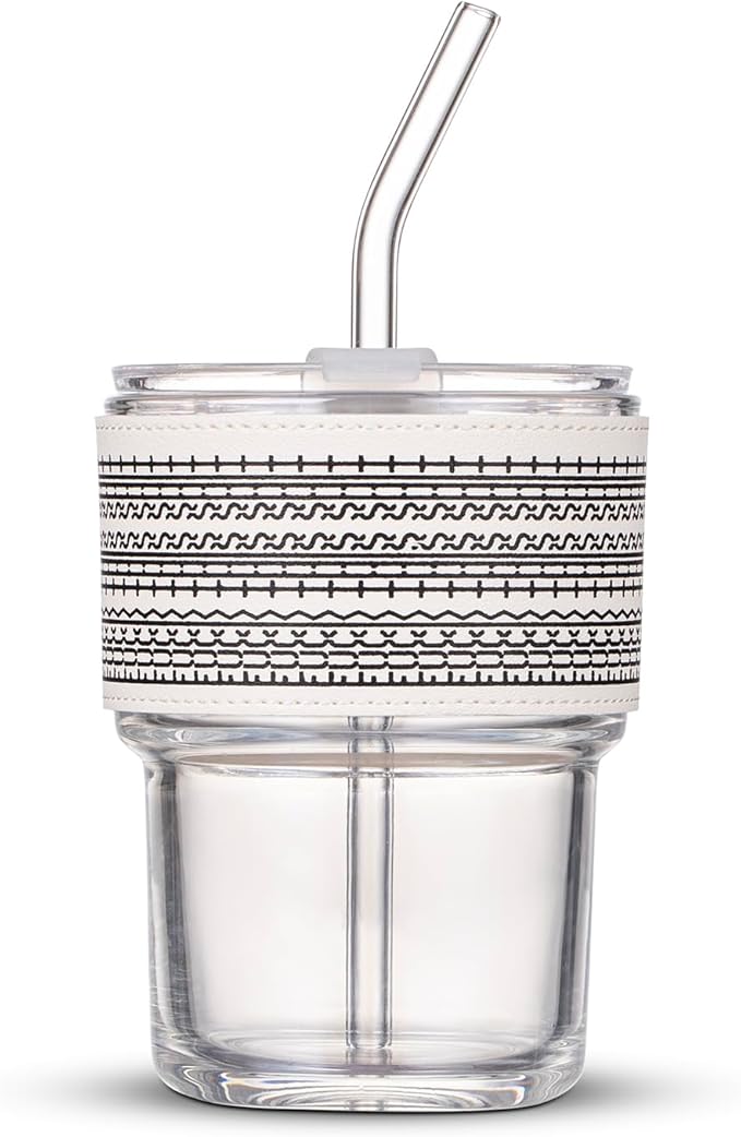 13oz/400ml Glass Water Tumbler with Straw and Lid Sealed Carry On Thick Wall Iced Coffee Cup Glass Cup for Water, Iced Tea Fruit Juice Etc (WTS)