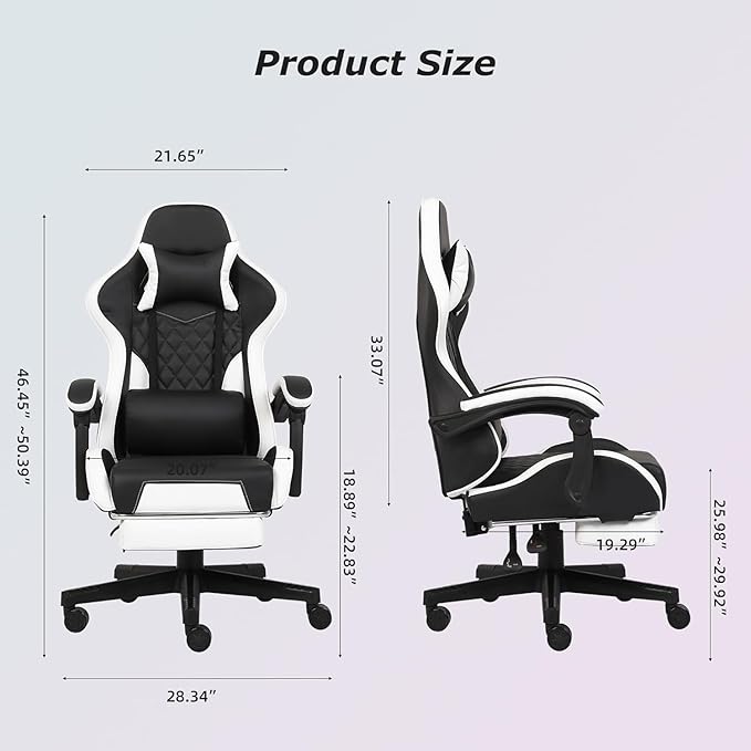 Gaming Chair, Computer Gaming Chairs with Footrest, Linkage Armrests and Lumbar Support, High Back Ergonomic Office Chair for Adults, Big and Tall Desk Chair(Blackwhite)