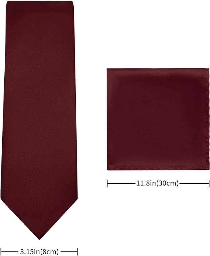 PenSee Men's Tie Set Solid Pure Color 3.15" (8CM) Classic Formal Plain Necktie and Pocket Square Set For Men