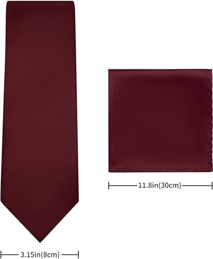 PenSee Men's Tie Set Solid Pure Color 3.15" (8CM) Classic Formal Plain Necktie and Pocket Square Set For Men