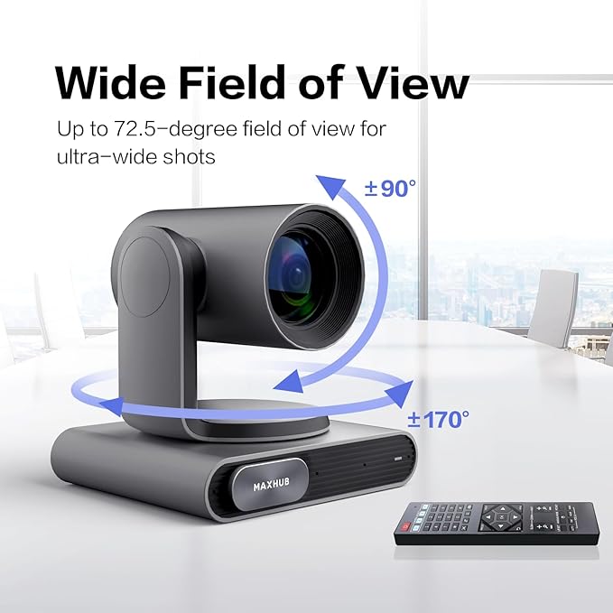MAXHUB Meeting PTZ Camera, 12x Optical Zoom Video Conferencing Camera Auto Framing AI Tracking Gesture Control Auto Light Correction, 4 Mics, Works with Microsoft Teams & Zoom & Google Meet (SC81)
