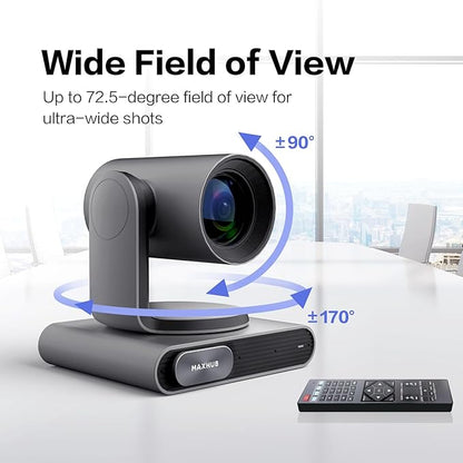MAXHUB Meeting PTZ Camera, 12x Optical Zoom Video Conferencing Camera Auto Framing AI Tracking Gesture Control Auto Light Correction, 4 Mics, Works with Microsoft Teams & Zoom & Google Meet (SC81)